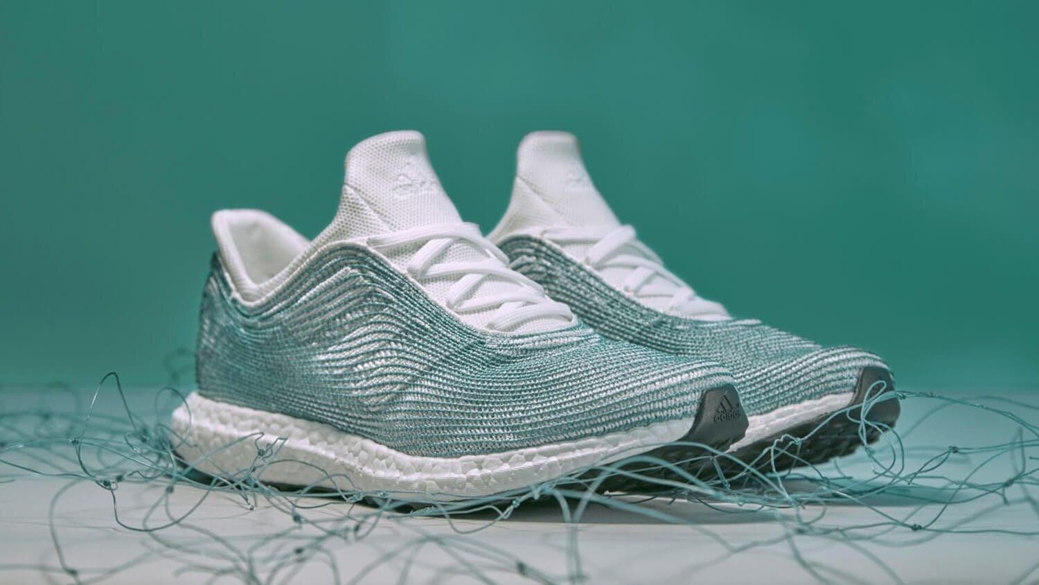  An Adidas shoe prototype made using marine plastic litter. (Source: [Parley](https://parley.tv/initiatives/adidasxparley)) 