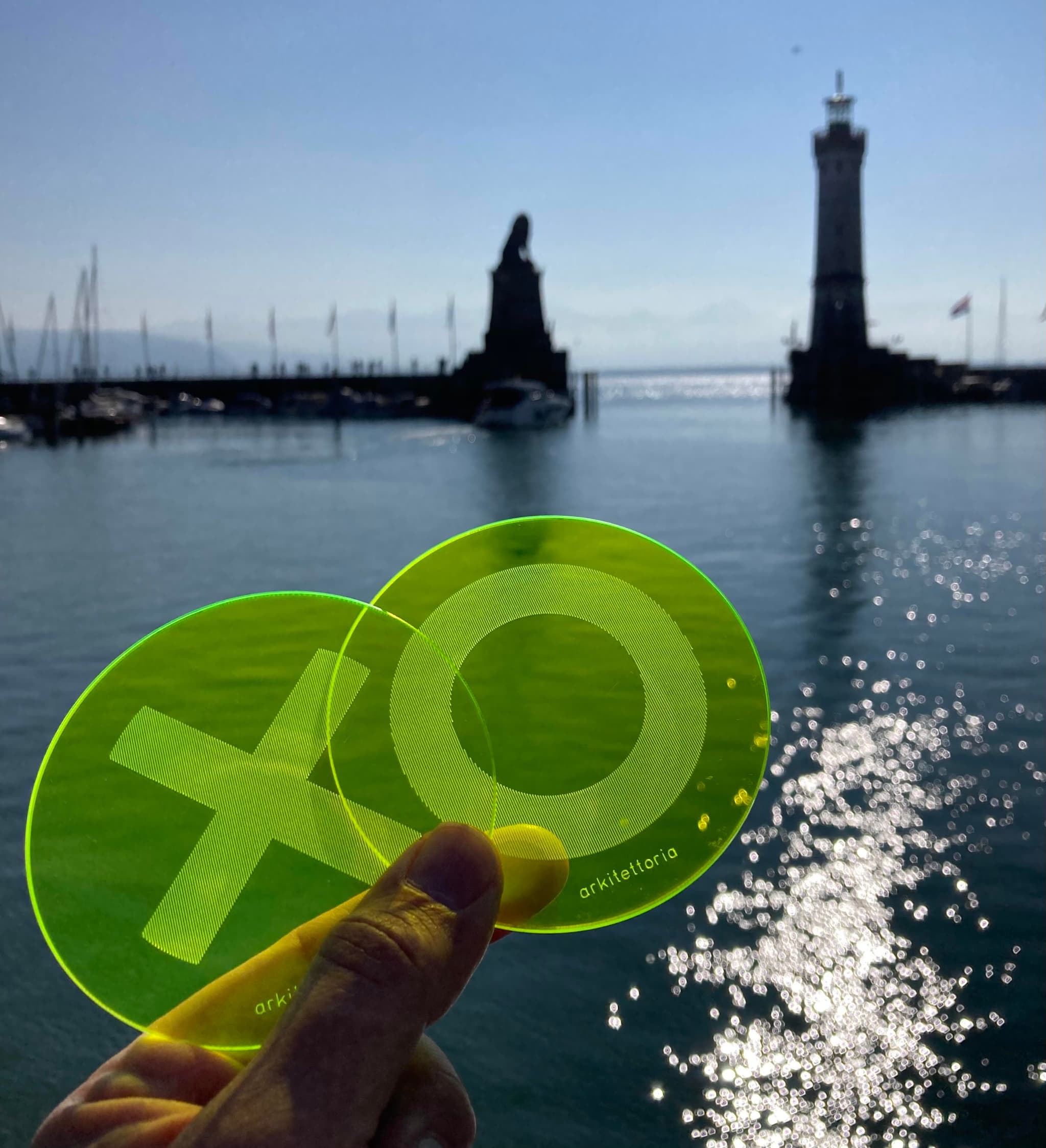 Coasters XO in green Perspex, year 2021, produced in Germany