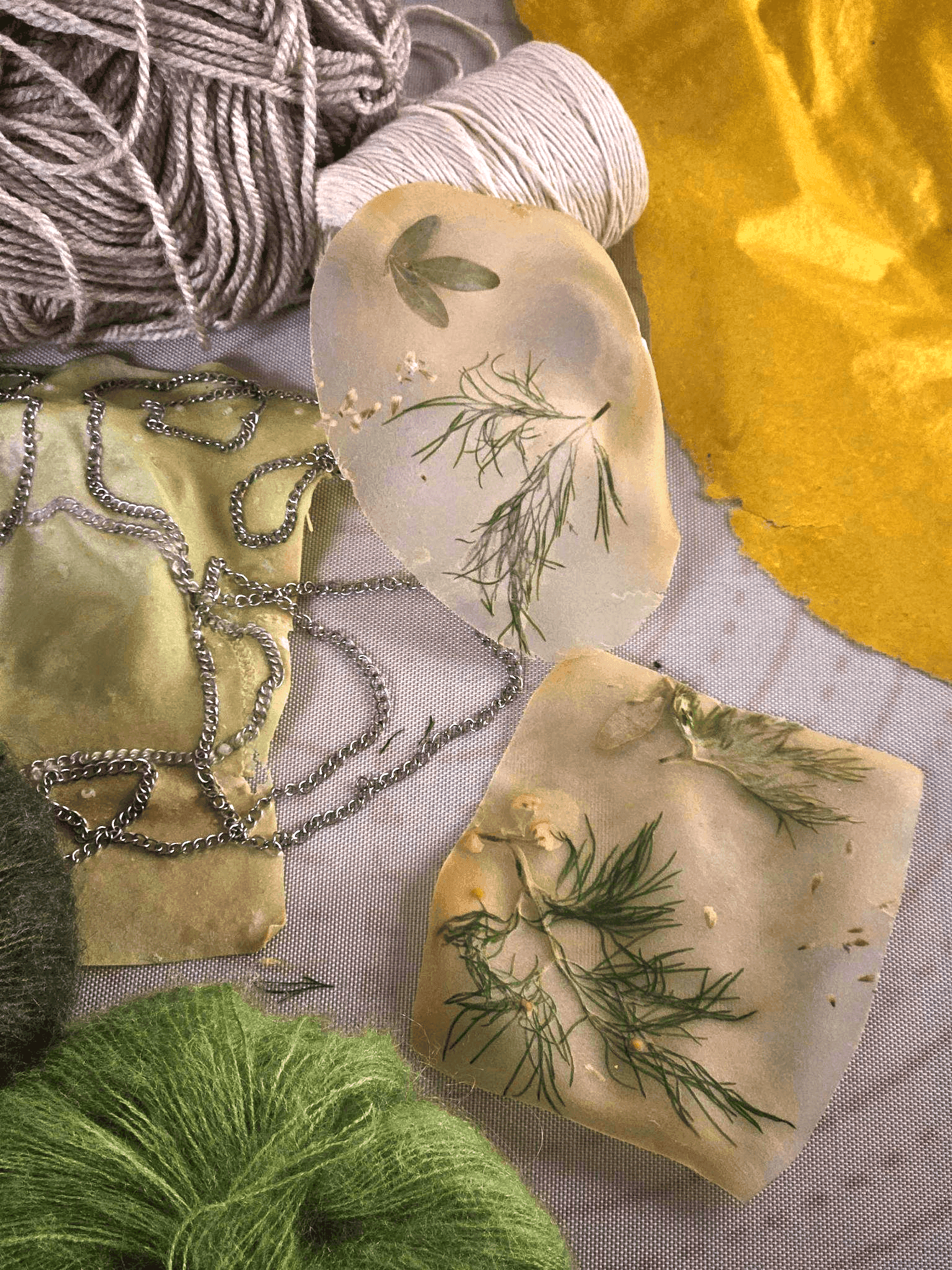 Bio-material quilts representing environment, memory, and decay.