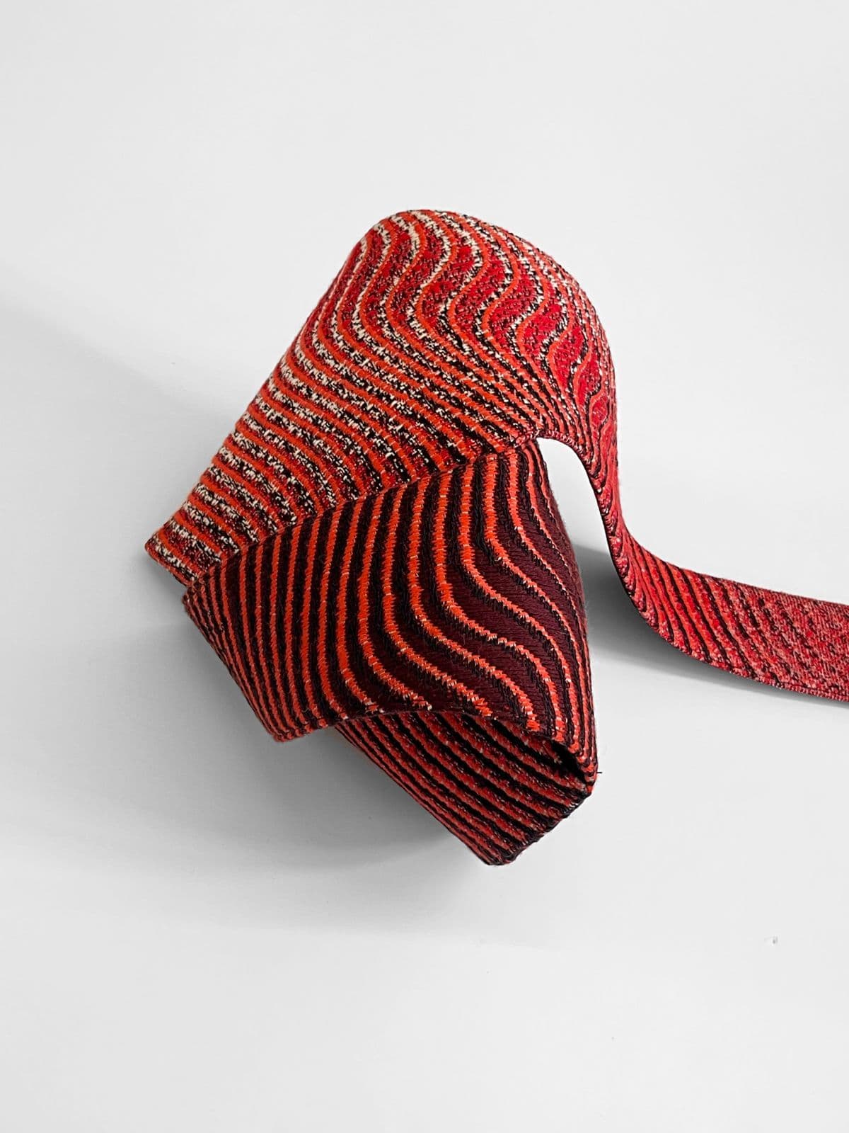 Bag made with jacquard woven textile, woven at the weaving mill Innvik in Norway by Vevft. The textile is part of a bigger collaboration project with bag designer Matilda Venczel