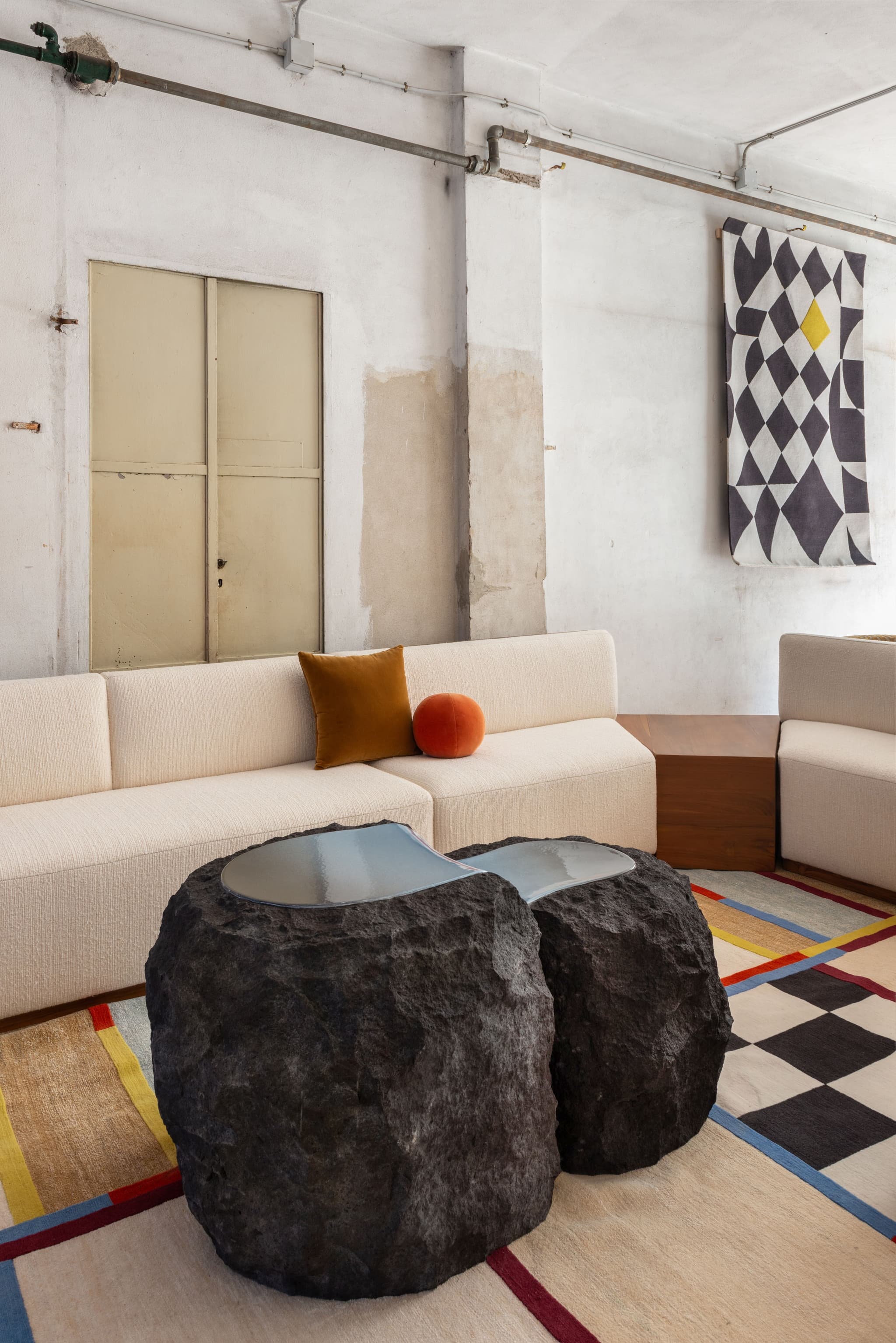 Lava stone twin side tables - Introduced at Milan Design Week 2024 (Photo credit: @P.H.I. Interior)