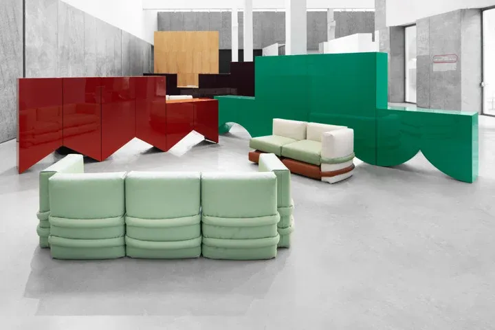 BD Barcelona’s collaboration with Muller Van Severen showcasing cabinets and sofas featured a stunning array of Viridian shades (Photo credit: @Milan Design Week)